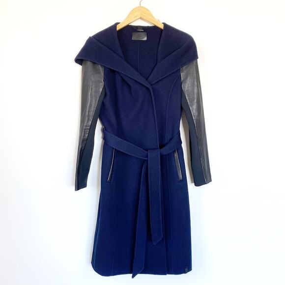 RUDSAK Modina Hooded Coat with Leather Sleeves in Night Blue Small - Picture 3 of 11